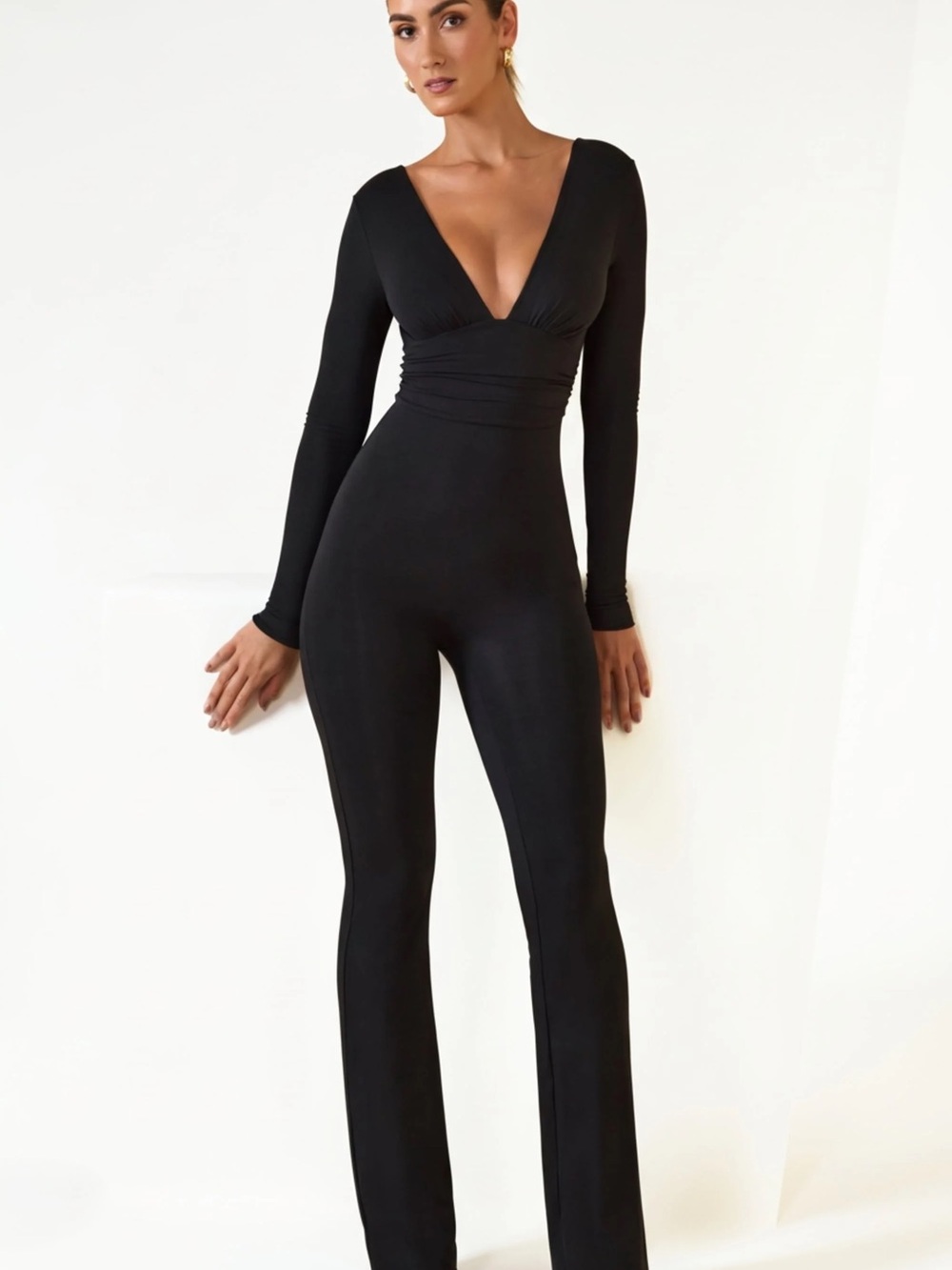 Oh Polly Black Long Sleeve Scoop Neck Jumpsuit
